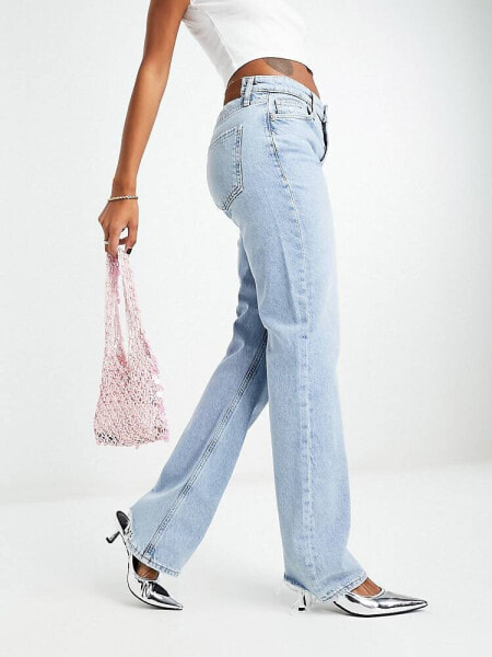 River Island high rise ripped jeans in light blue