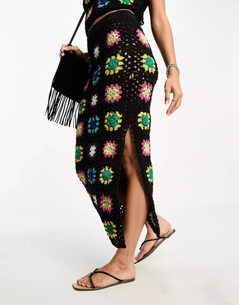 ASOS DESIGN crochet patchwork co-ord maxi skirt in multi