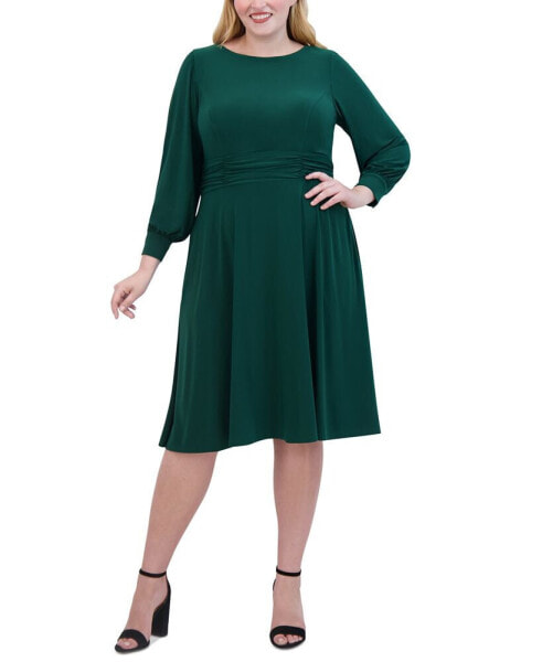 Plus Size Ruched Boat-Neck Midi Dress