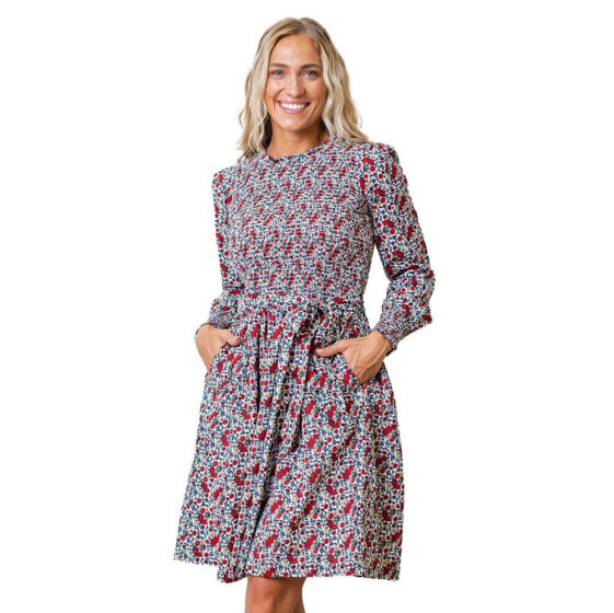 Women's Long Sleeve Smocked Ruffle Collar Dress