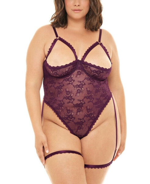 Комплект женского нижнего белья Oh La La Cheri plus Size Elayne Open Shelf Cup Teddy with Open Gusset and Garter Stays