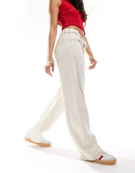 Mango adjustable waist straight leg jeans in white