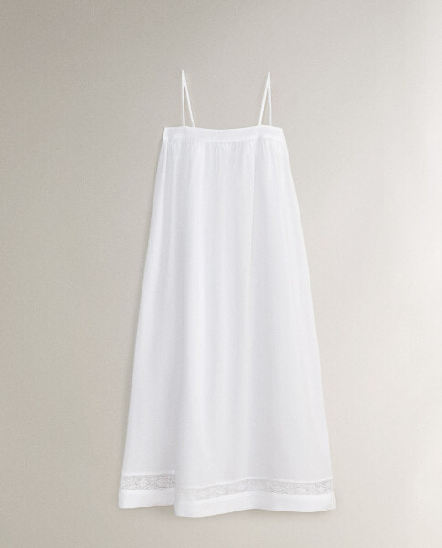 Bias cut cotton nightdress with lace trim