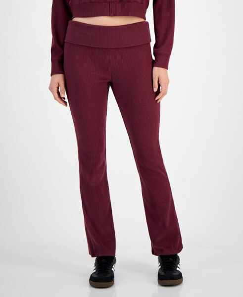 Juniors' Foldover Ribbed Flare Pants