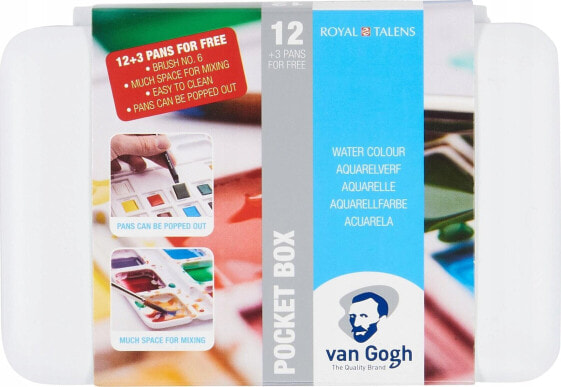 Talens Van Gogh Watercolour pocket box basic colours | 12 half pans + 3 colours for free