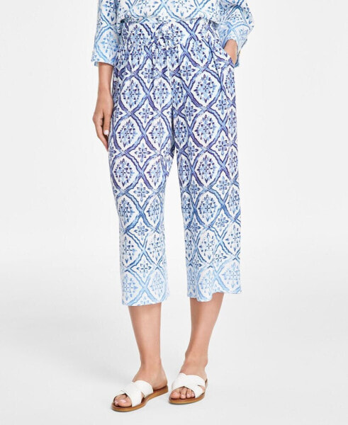 Women's Linen Blend Ombré Print Cropped Pants, Created for Macy's