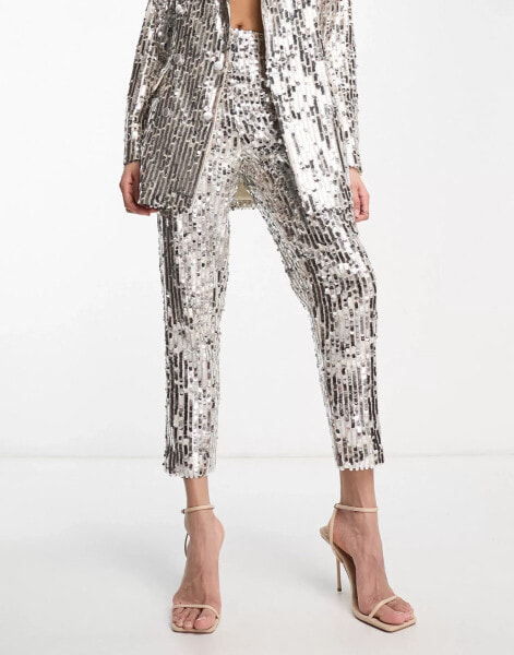 ASOS DESIGN sequin cigarette suit trousers in silver