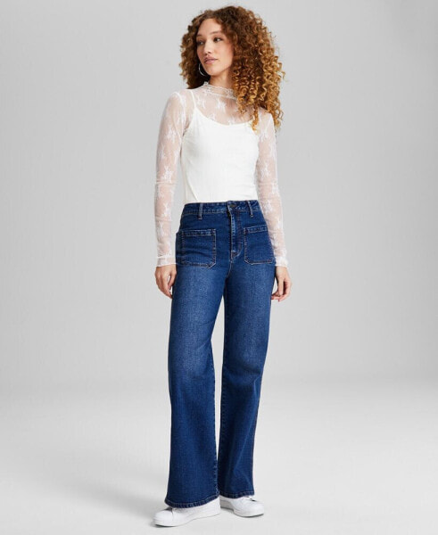 Women's High-Rise Wide-Leg Patch-Pocket Jeans, Created for Macy's