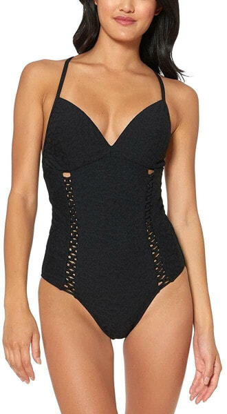 Jessica Simpson 272782 Women's Standard V Neck One Piece Swimsuit Black, M