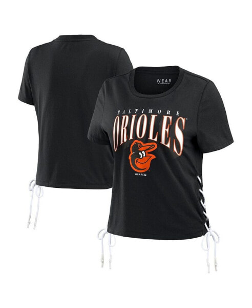 Women's Black Baltimore Orioles Side Lace-Up Cropped T-shirt