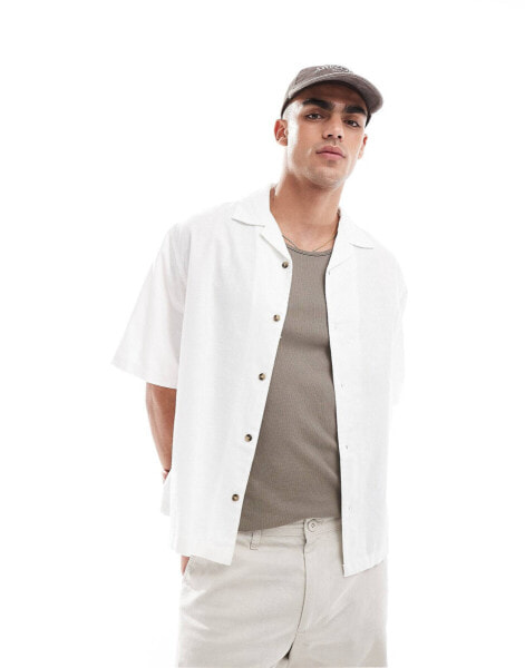 ASOS DESIGN boxy oversized linen blend shirt with revere collar in white