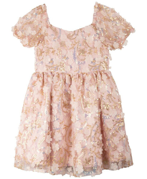 Little Girls All-Over Sequin Soutache Social Dress