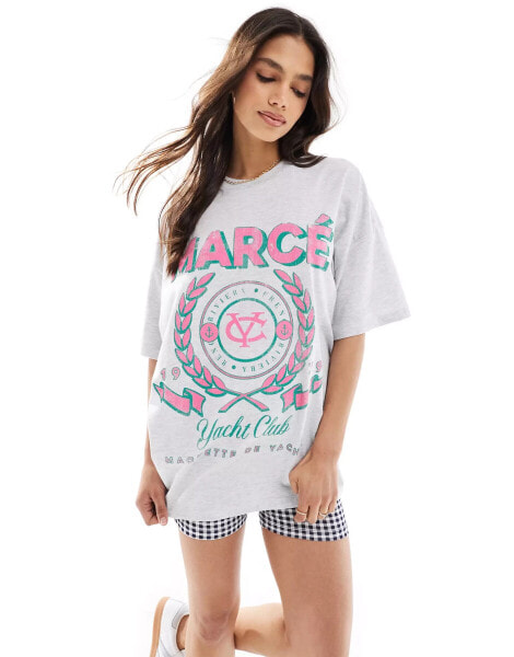 ASOS DESIGN oversized t-shirt with marche yacht club graphic in ice marl