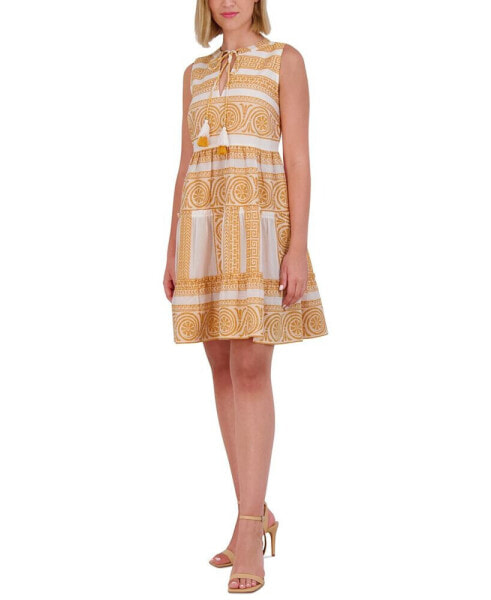 Women's Cotton Mosaic Tassel-Tie Dress