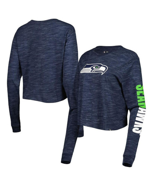 Women's College Navy Seattle Seahawks Crop Long Sleeve T-shirt