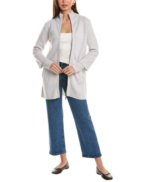 Forte Cashmere Doubleknit Zip Mock Wool & Cashmere-Blend Cardigan Women's