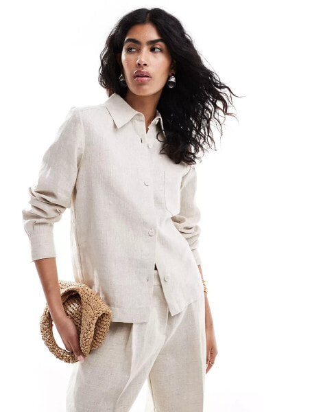 Mango linen co-ord shirt in beige