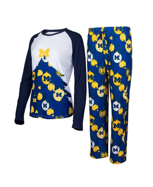 Women's Navy Michigan Wolverines Tinsel Ugly Sweater Long Sleeve T-shirt and Pants Sleep Set