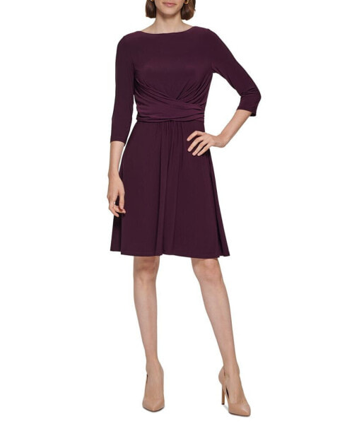 Women's 3/4-Sleeve Wrap-Waist Fit & Flare Dress