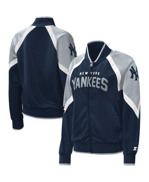 Women's Navy New York Yankees Touchdown Raglan Full-Zip Track Jacket