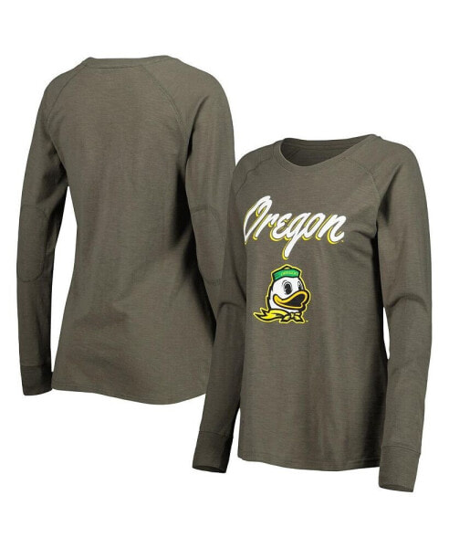 Women's Olive Oregon Ducks Payton Elbow Patch Slub Raglan Long Sleeve T-shirt