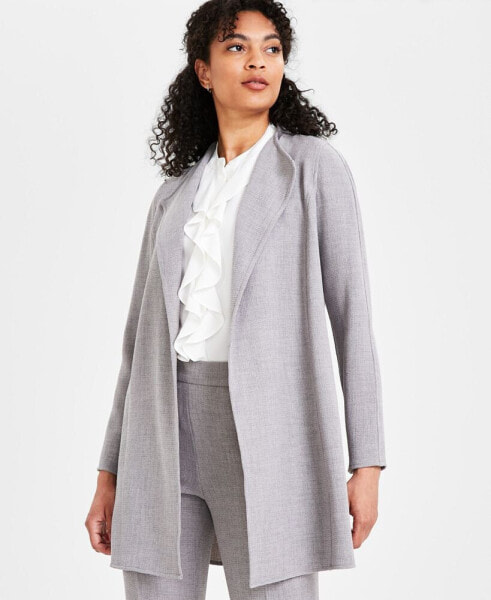 Petite Long Collarless Open-Front Blazer