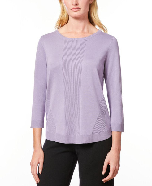 Women's Boat-Neck, Ribbed-Detail 3/4-Sleeve Sweater, Regular & Petites