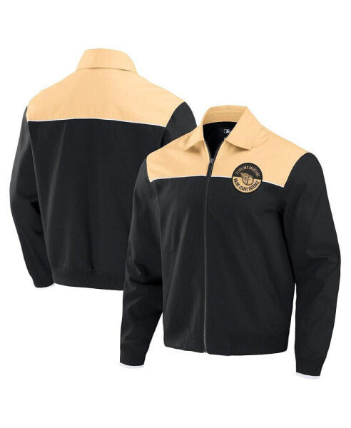 Darius Rucker Collection by Men's Black/Tan Cleveland Guardians Canvas Bomber Full-Zip Jacket