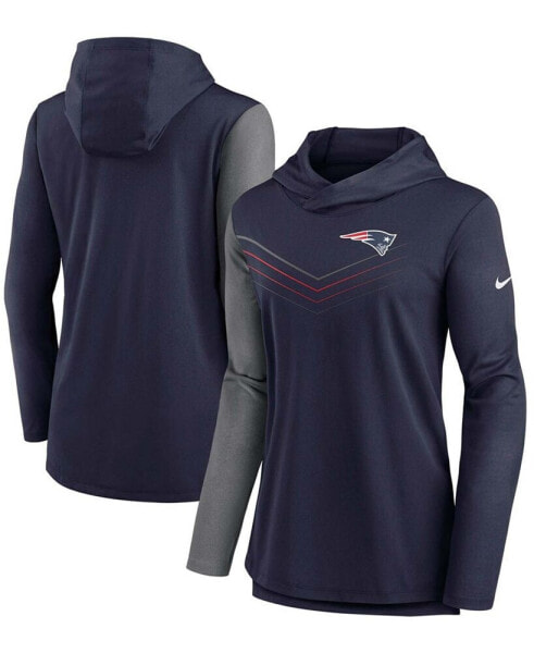 Women's Navy, Heather Charcoal New England Patriots Chevron Hoodie Performance Long Sleeve T-shirt