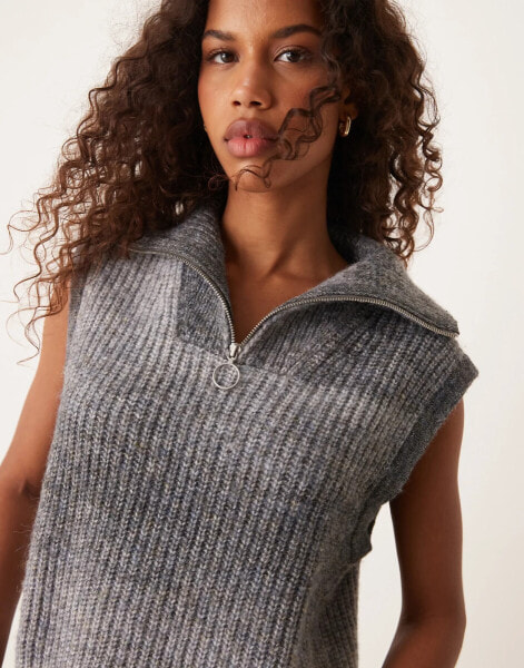 JDY 3/4 zip knitted vest in dark grey melange