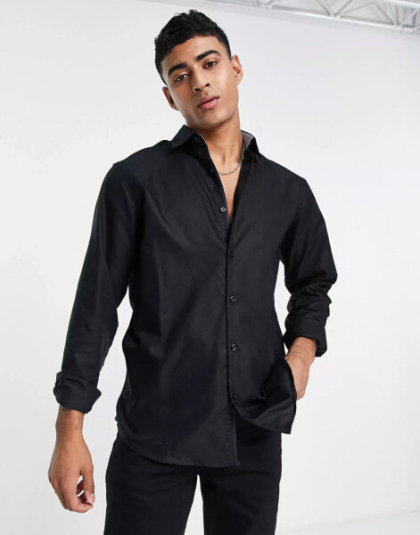 Selected Homme slim fit easy iron smart shirt in black