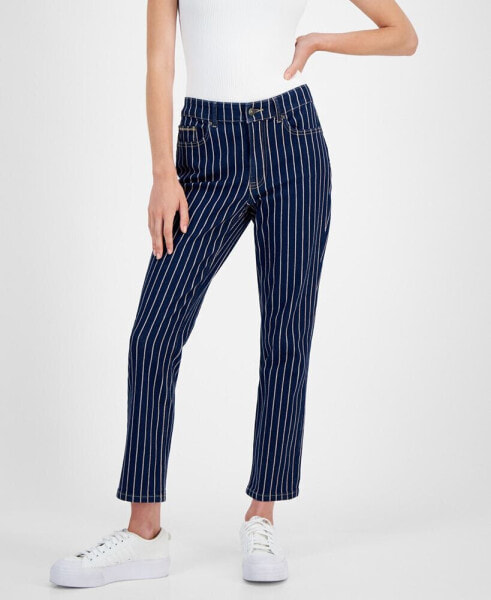 Women's Striped Straight-Leg Ankle Jeans