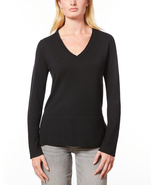 Women's V-Neck Wide-Hem Wide-Cuff Sweater