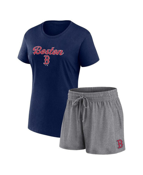 Женская пижама Fanatics womens Branded Navy, Gray Boston Red Sox Script T-shirt and Shorts Combo Set