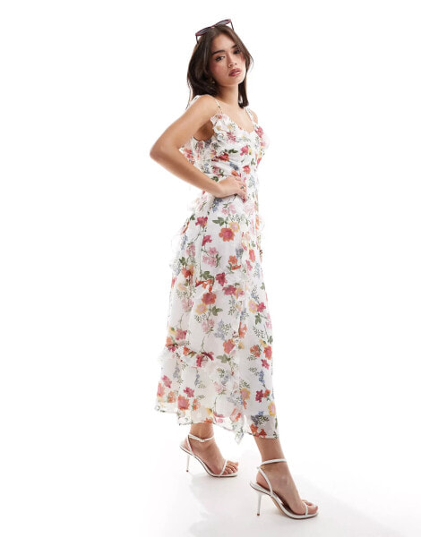 Anaya cami waterfall ruffle midaxi dress on white floral