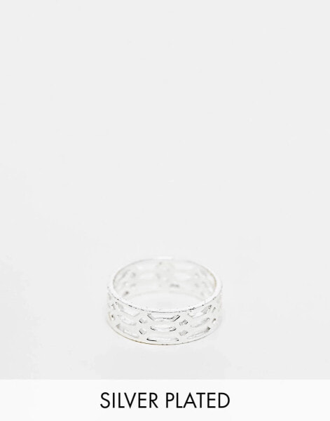 ASOS DESIGN band ring with cut out design in real silver plate