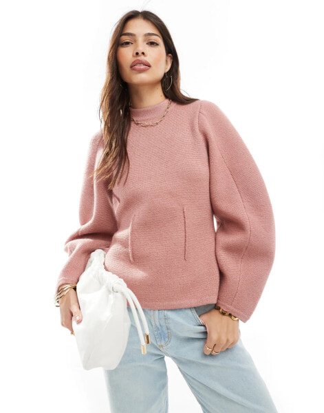 ASOS DESIGN crew neck structured jumper in pink