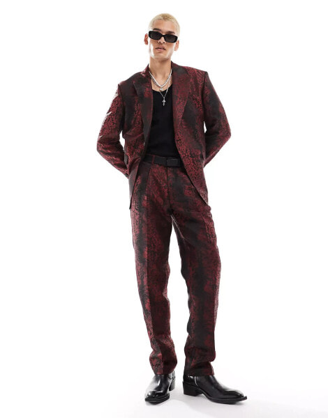 Twisted Tailor suit trousers in red and black print co-ord