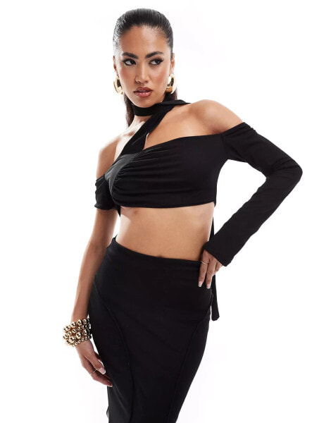 Murci asymmetric off shoulder top co-ord in black