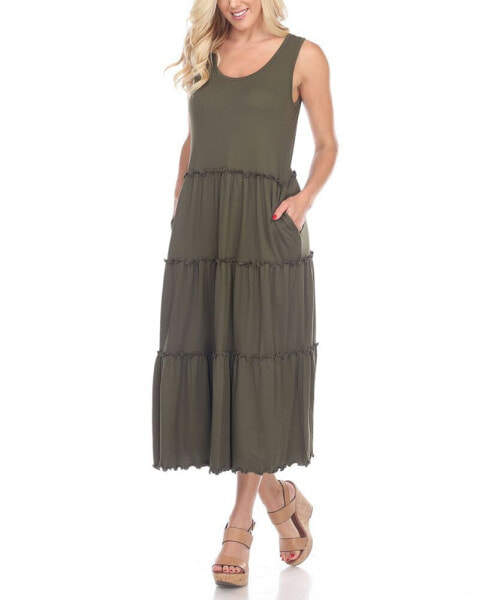 Women's Scoop Neck Tiered Midi Dress