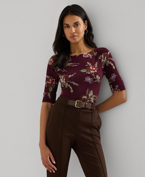 Women's Floral Stretch Cotton Boatneck , Regular & Petite