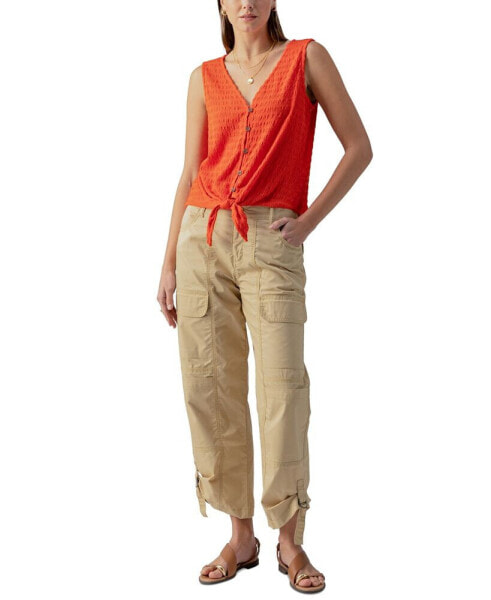 Women's Link Up Textured Button-Front Tie-Hem Top