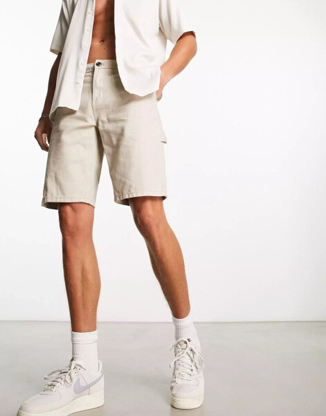 New Look straight carpenter shorts in stone