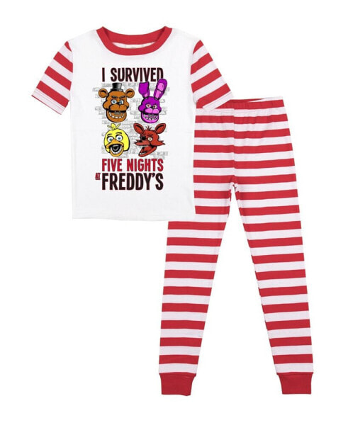 Little Boys I Survived Heads Youth Red & White Striped Short Sleeve Shirt & Sleep Pants Set