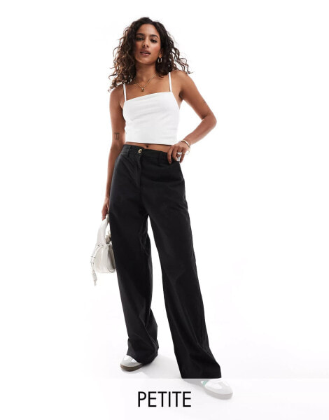 DTT Petite high waisted trousers in black