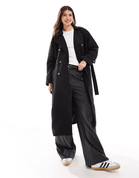 Vero Moda longline belted trench coat in black