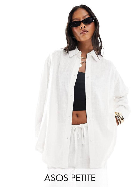 ASOS DESIGN Petite relaxed shirt with linen in white