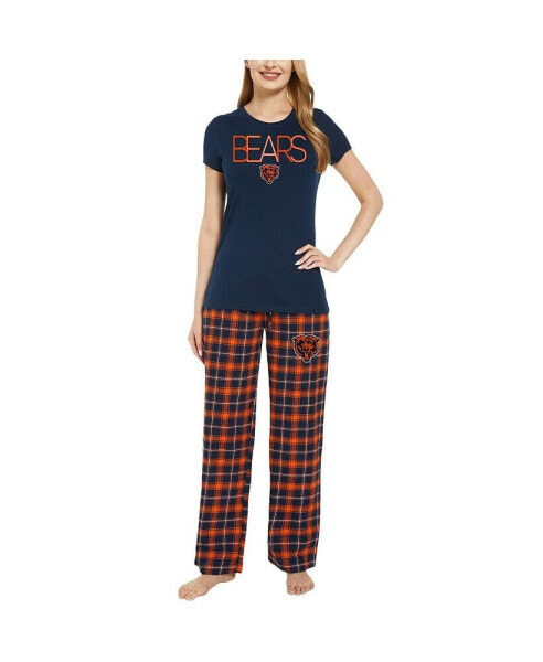 Women's Navy, Orange Chicago Bears Arctic T-shirt and Flannel Pants Sleep Set