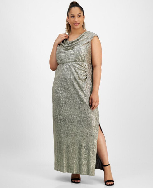 Plus Size Cowlneck Sleeveless Long Dress