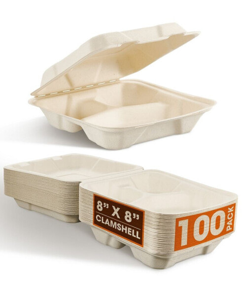 8" x 8" Clamshell Container with Lid,100 Pack